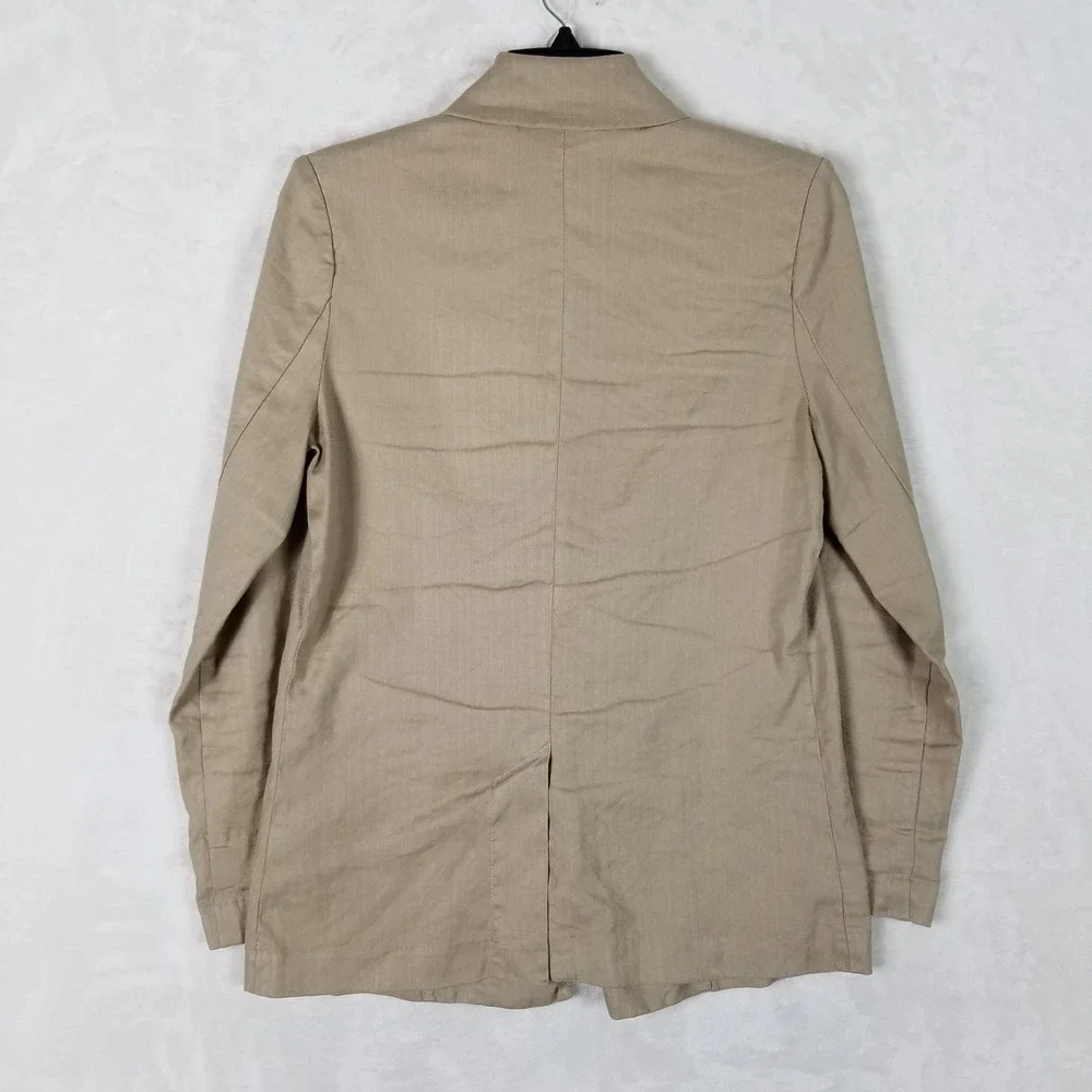 Level 99 Blazer Women XS Tan Herringbone Linen Blend Single Button CH5292 Bronze